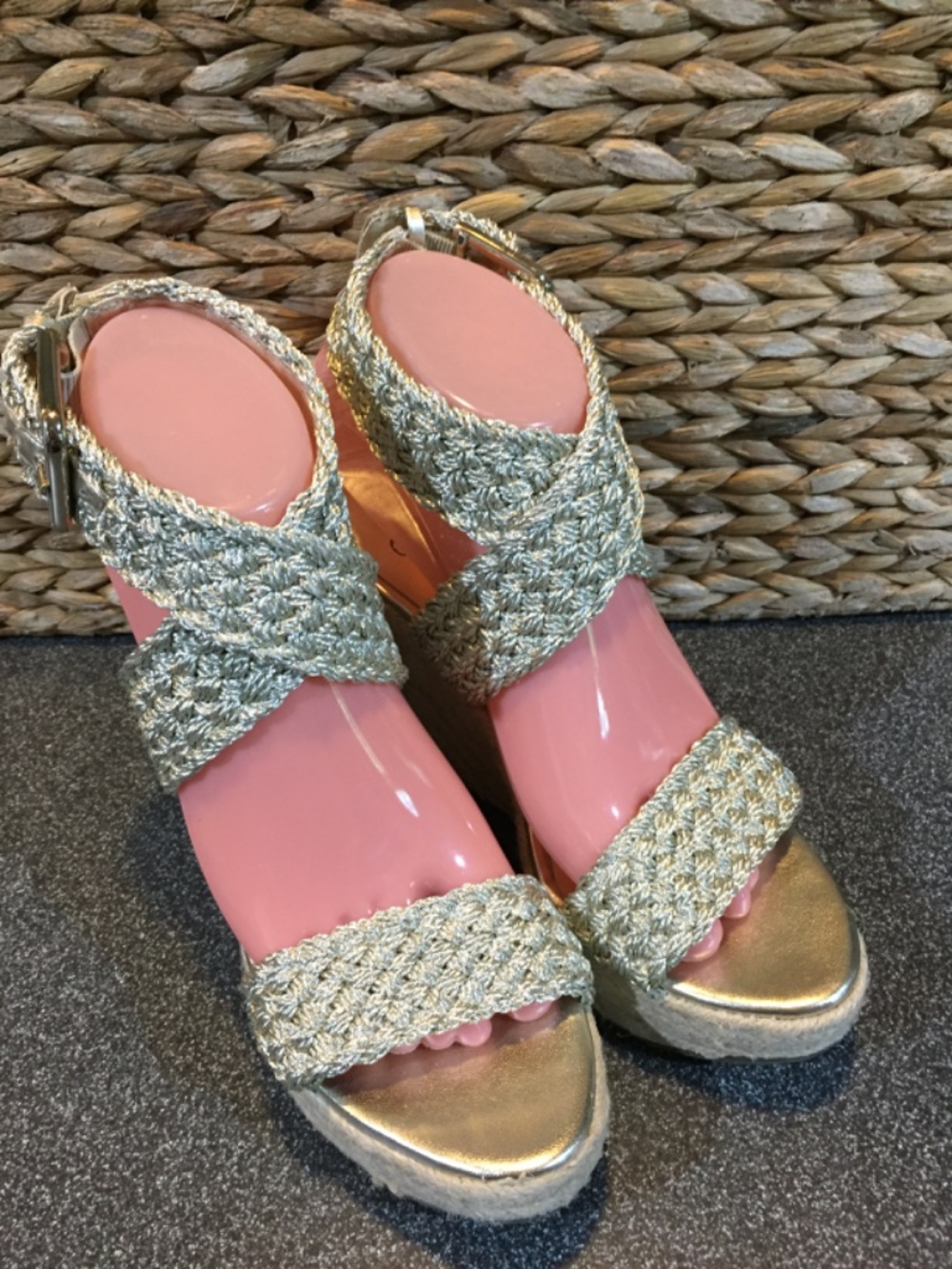 Jessica Simpson Gold Braided Espadrille Wedge Sandals - Picture 4 of 11